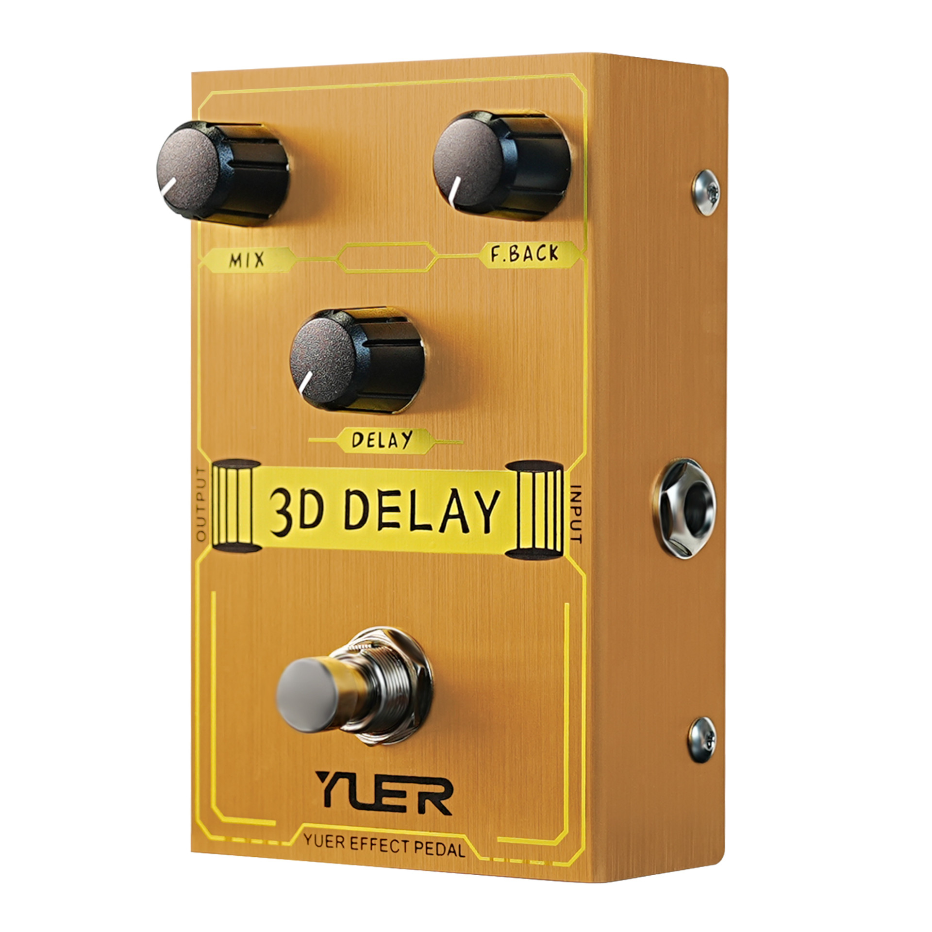 Gitarreneffektpedal, Delay-Effekt, Metallgehäuse, Drehregler, Goldfarben